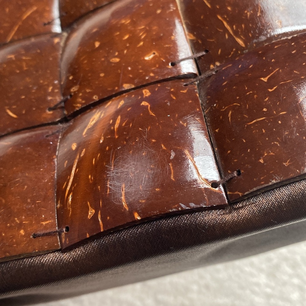 SALE | Handcrafted Coconut Shell Patchwork Handbag Purse Satchel Wooden Handles - Picture 12 of 17